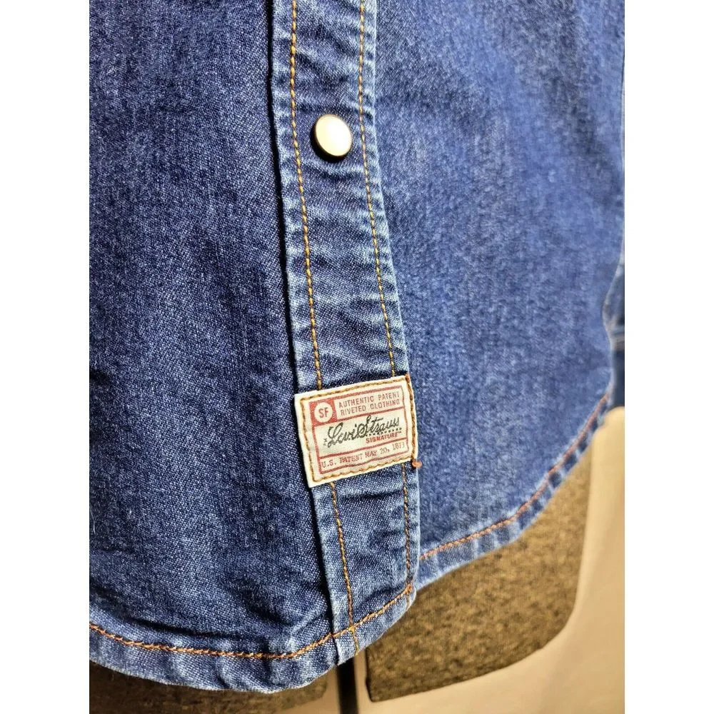 Levi's Western Pearl Snap Button Up Shirt‎ Womens Large L Dark Wash Denim - Picture 4 of 16